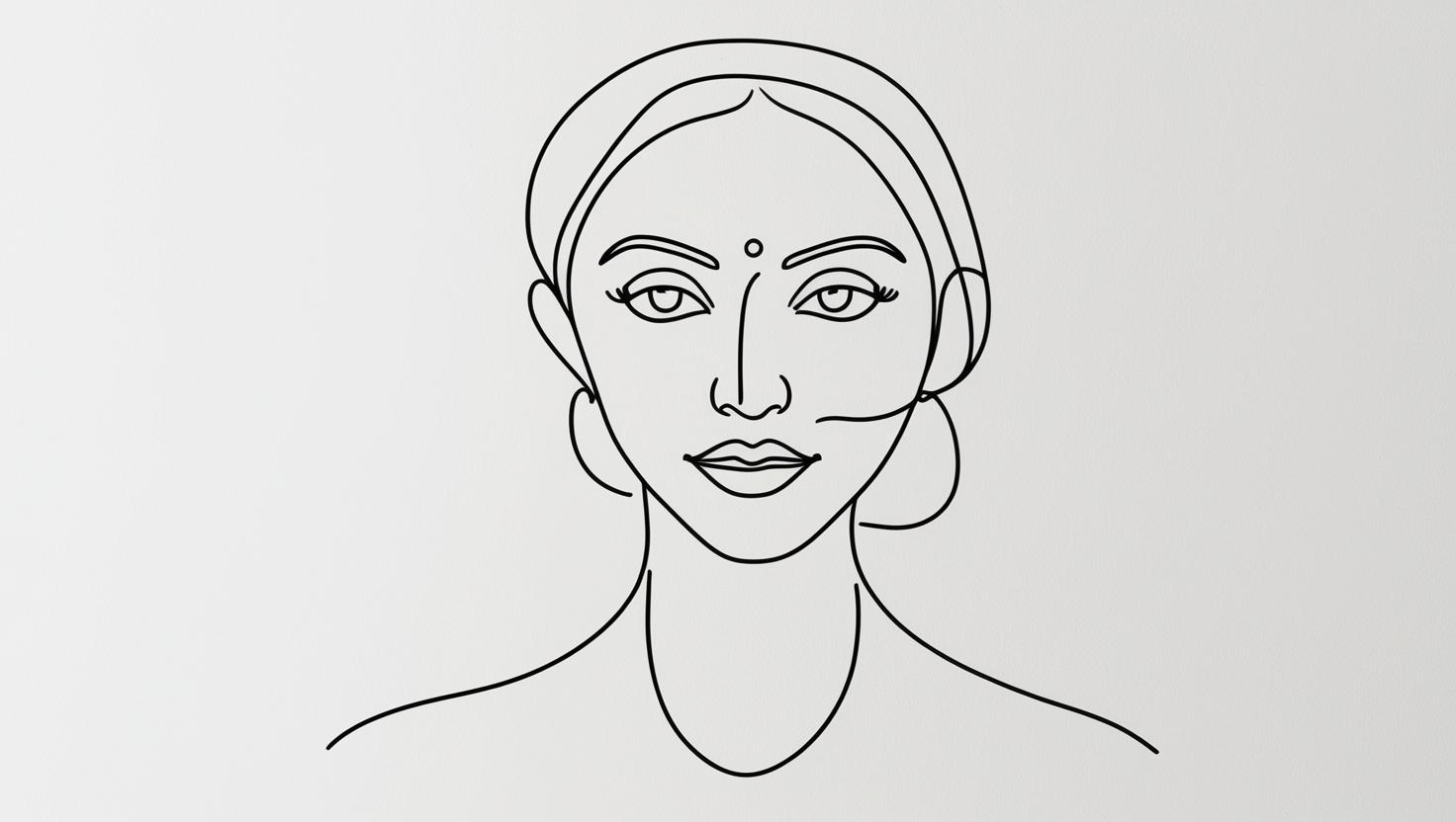 One line portrait with bindi